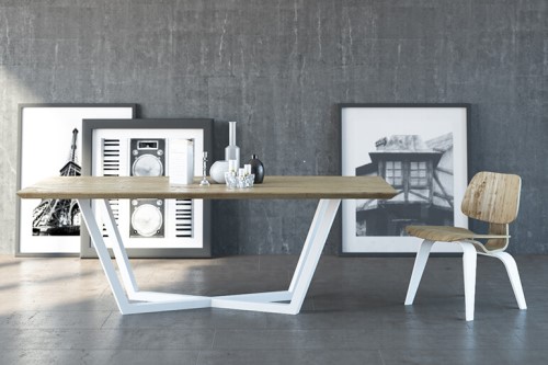 Vadstena | Esstisch im industrial Style aus Massivholz mit Metallgestell in Weiß von COMNATA